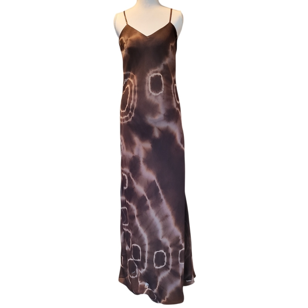 Vintage 90s Hokus Pokus Brown Tie-dye Goddess Low Back Maxi Dress